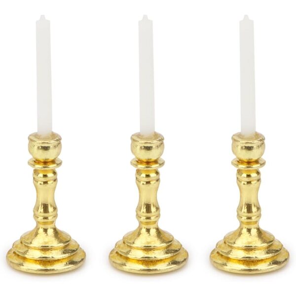 Set mit 3 Miniaturkandelabern im Maßstab 1:12 im Vintage-Stil mit Metallsockel für Puppenhäuser