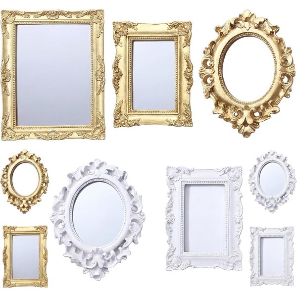 Set van 5 barokke miniatuurspiegels voor poppenhuizen 1/12 goud en zilver