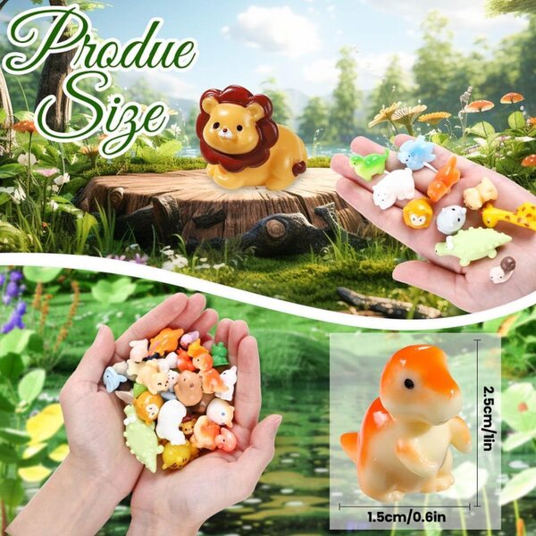 Set mit 40 Mini-Tieren aus Kunstharz für Miniaturgärten und kreative Dekorationen