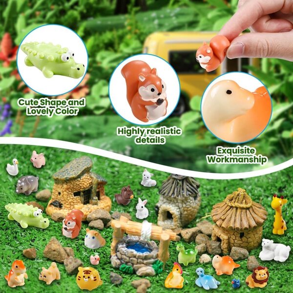Set mit 40 Mini-Tieren aus Kunstharz für Miniaturgärten und kreative Dekorationen
