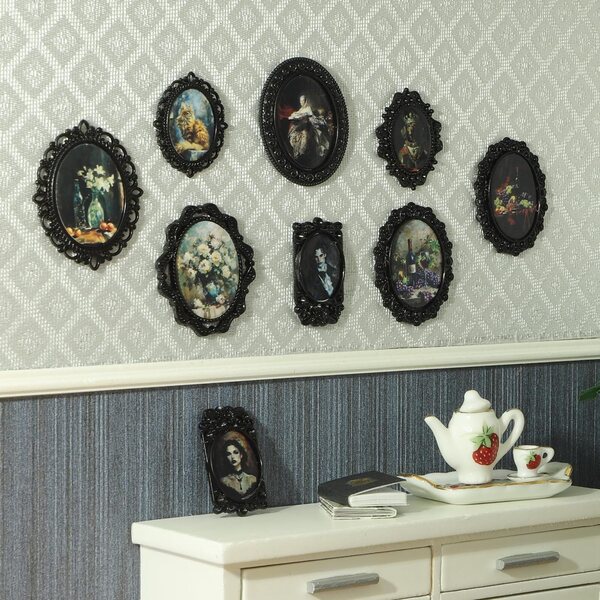 Set van 7 miniatuurlijsten 1:12 met 14 schilderijen voor poppenhuizen - klassieke en verfijnde decoraties
