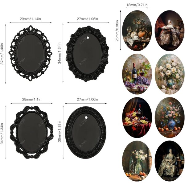 Set mit 7 Miniaturrahmen 1:12 mit 14 Gemälden für Puppenhäuser – klassische und raffinierte Dekorationen