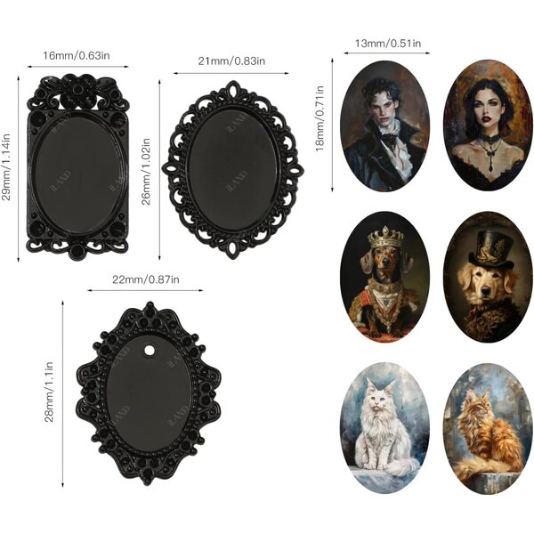 Set mit 7 Miniaturrahmen 1:12 mit 14 Gemälden für Puppenhäuser – klassische und raffinierte Dekorationen