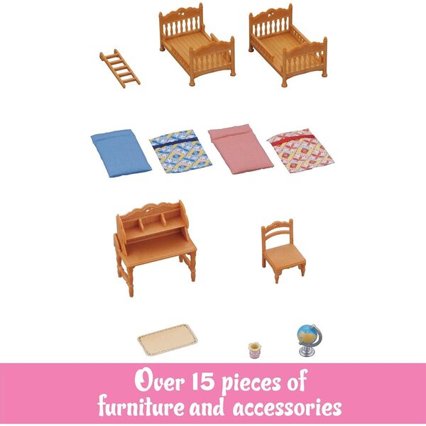 Calico Critters bērnu guļamistabas komplekts ar divstāvu gultu un piederumiem