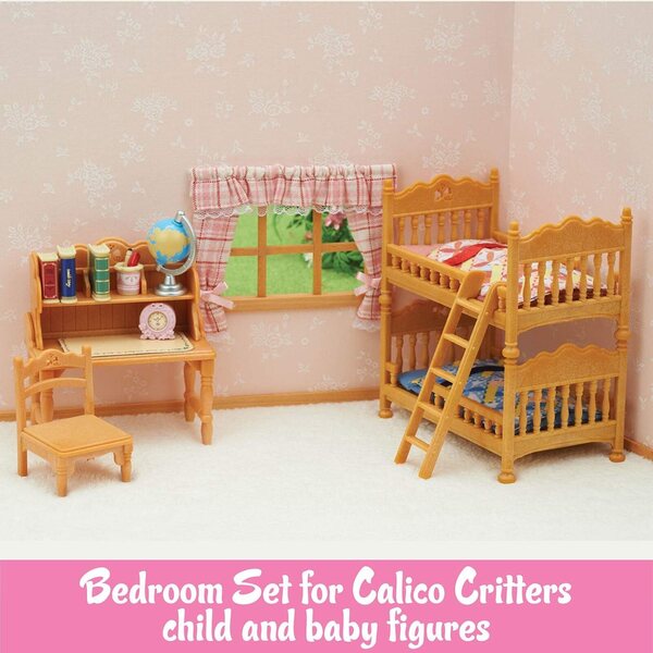 Calico Critters bērnu guļamistabas komplekts ar divstāvu gultu un piederumiem