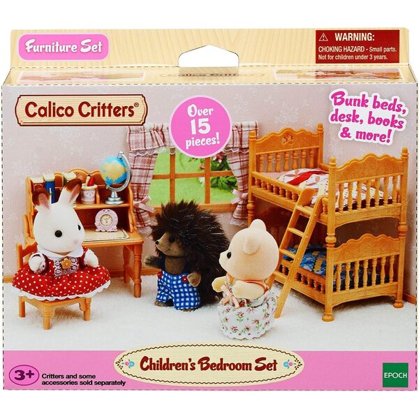 Calico Critters bērnu guļamistabas komplekts ar divstāvu gultu un piederumiem