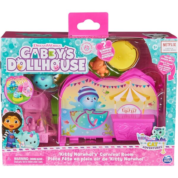 Gabby's poppenhuis Kitty Narwhal Carnival Room met spelletjes en meubels voor 3+ poppen
