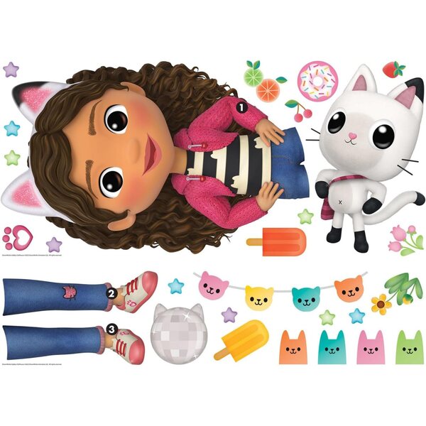 Gabby's poppenhuis gigantische muurstickers met personages en decoraties 28 stuks