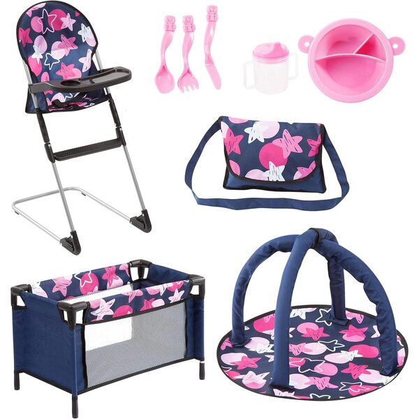 Bayer 9-in-1 Doll Accessory Set with High Chair, Travel Bed and Complete Table