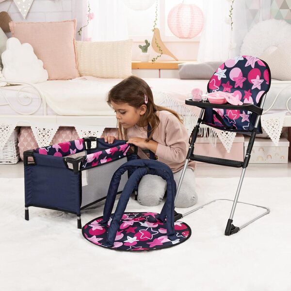 Bayer 9-in-1 poppenaccessoireset met kinderstoel, reisbedje en complete tafel