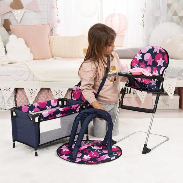 Bayer 9-in-1 poppenaccessoireset met kinderstoel, reisbedje en complete tafel