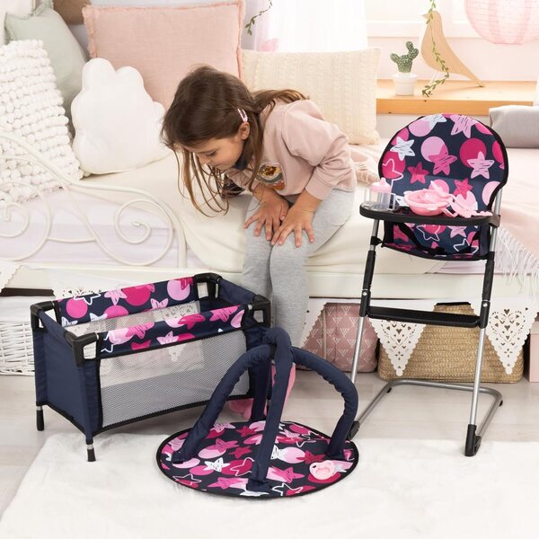 Bayer 9-in-1 poppenaccessoireset met kinderstoel, reisbedje en complete tafel