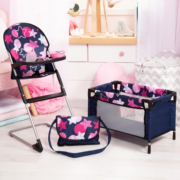 Bayer 9-in-1 poppenaccessoireset met kinderstoel, reisbedje en complete tafel