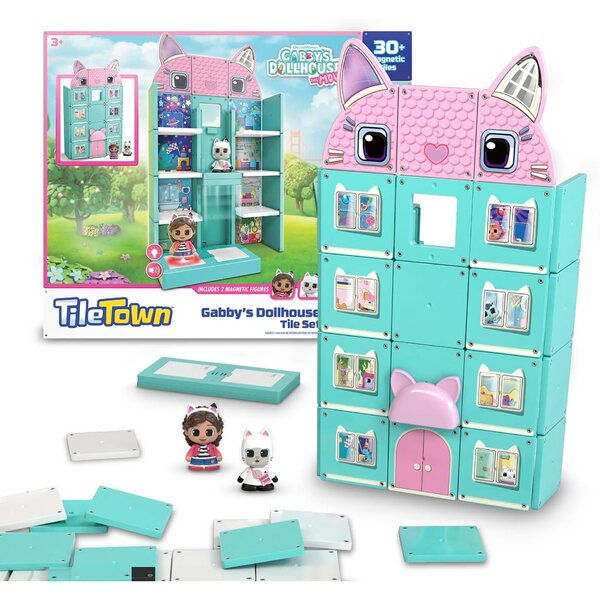 Tile Town Gabby's poppenhuis: 35-delige STEM magnetische set met interactieve figuren
