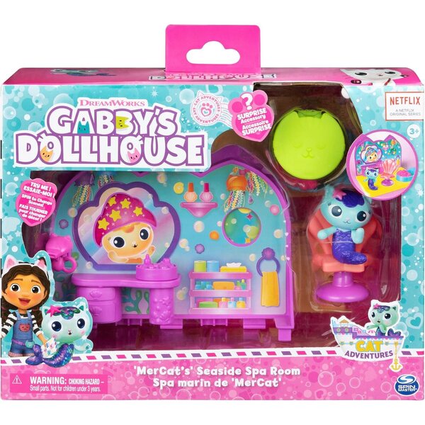 Gabby's Dollhouse MerCat Spa Room mit Figuren, Möbeln und Accessoires für Kinder ab 3 Jahren