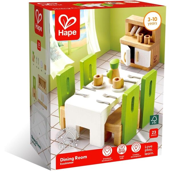 Esszimmermöbel-Set aus Holz für ein Puppenhaus im Maßstab 1:12 mit komplettem Zubehör