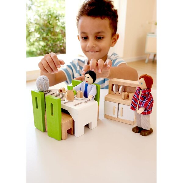 Esszimmermöbel-Set aus Holz für ein Puppenhaus im Maßstab 1:12 mit komplettem Zubehör