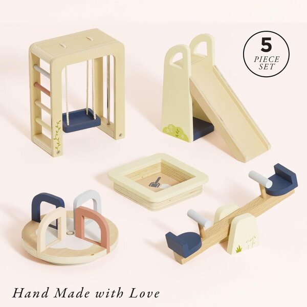 Holz-Außenmöbel-Set für Puppenhaus mit Spielzubehör