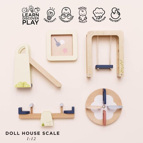 Holz-Außenmöbel-Set für Puppenhaus mit Spielzubehör