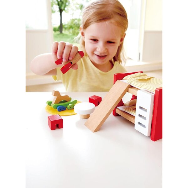 Kinderzimmer-Einrichtungsset aus Holz für das Hape-Puppenhaus im Maßstab 1:12
