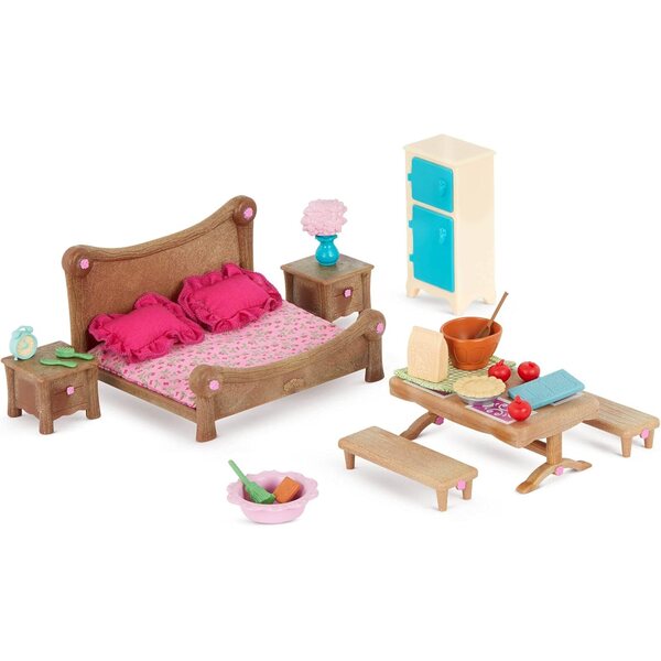 Li'l Woodzeez Schlafzimmer- und Esszimmer-Set mit Miniaturmöbeln und Accessoires