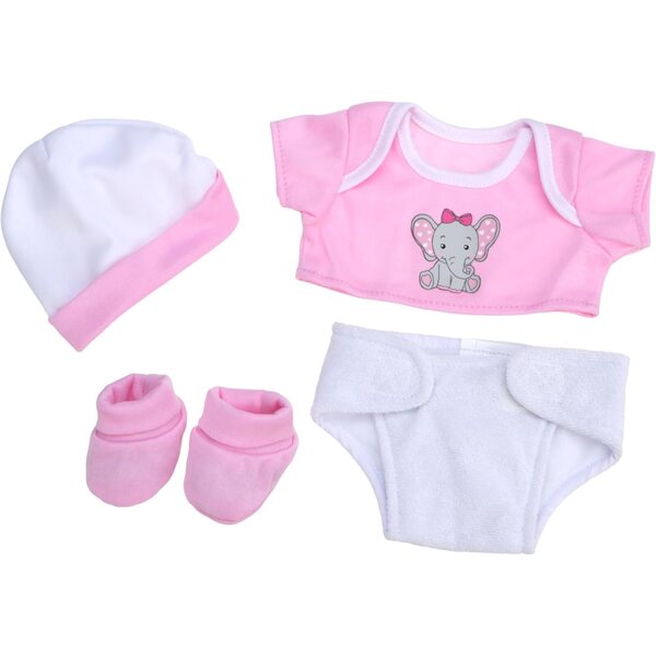 4 Piece Layette Set for 12-14" JC Toys Dolls with Pink and White Elephant