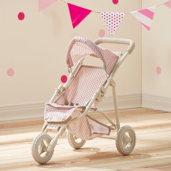 Olivia's Little World Doll Jogging-Style Stroller with Canopy, Storage Underneath, Pink and Cream and Gray