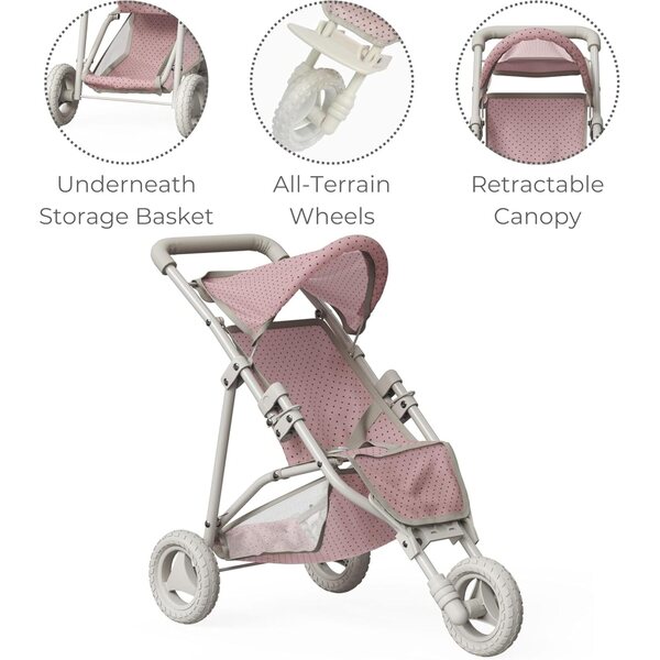 Olivia's Little World Doll Jogging-Style Stroller with Canopy, Storage Underneath, Pink and Cream and Gray