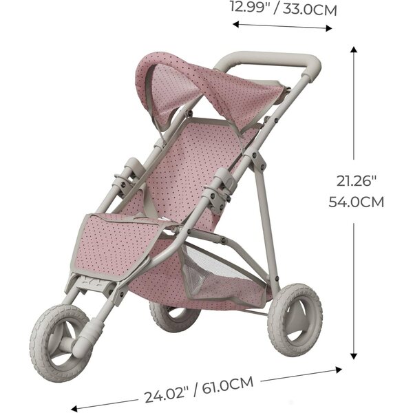 Olivia's Little World Doll Jogging-Style Stroller with Canopy, Storage Underneath, Pink and Cream and Gray