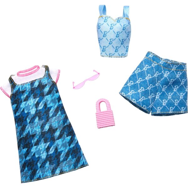 Barbie-Kleidungsset, 2 Jeans-Outfits mit Accessoires für Modepuppen
