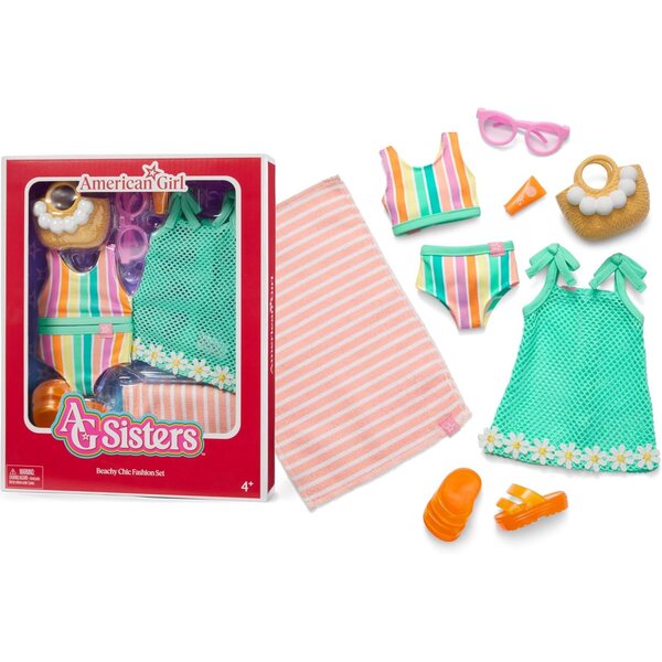 Modni set za plažu American Girl za lutke od 14,5 inča, 8 elegantnih i šarenih komada