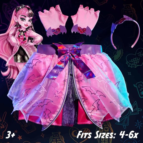 Monster High Draculaura Ensemble tutu tendance 3 pièces pour enfants de 4 à 6 ans Rose
