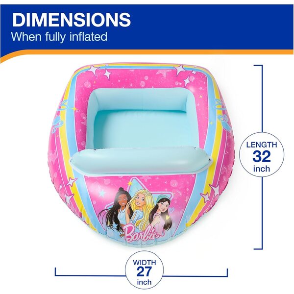 Swimways Barbie Inflatable Water Boat Vehicle, Inflatable Pool Floats and Kids Pool Toys, Barbie Pool Party Supplies for Kids Aged 3 & Up