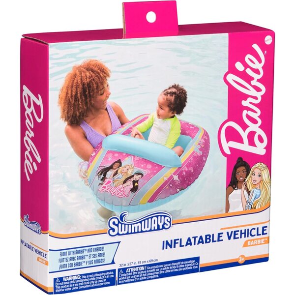 Swimways Barbie Inflatable Water Boat Vehicle, Inflatable Pool Floats and Kids Pool Toys, Barbie Pool Party Supplies for Kids Aged 3 & Up