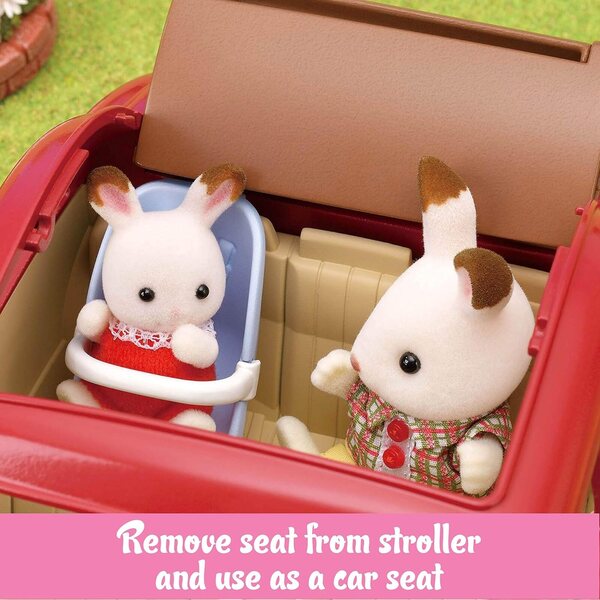 Calico Critters 5 vietīgs ģimenes auto ar ratiņiem un nolaižamu jumtu lellēm