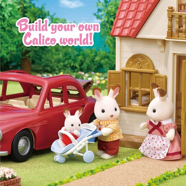 Calico Critters 5 vietīgs ģimenes auto ar ratiņiem un nolaižamu jumtu lellēm