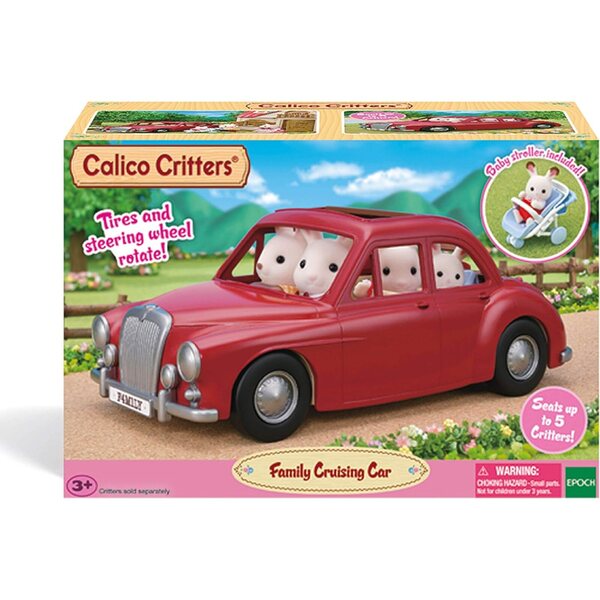 Calico Critters 5 vietīgs ģimenes auto ar ratiņiem un nolaižamu jumtu lellēm