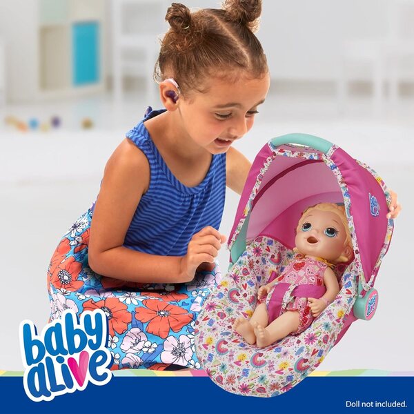 Baby Alive Deluxe trīs vienā lelles autosēdeklītis, rozā un varavīksne bērniem no 3 gadiem