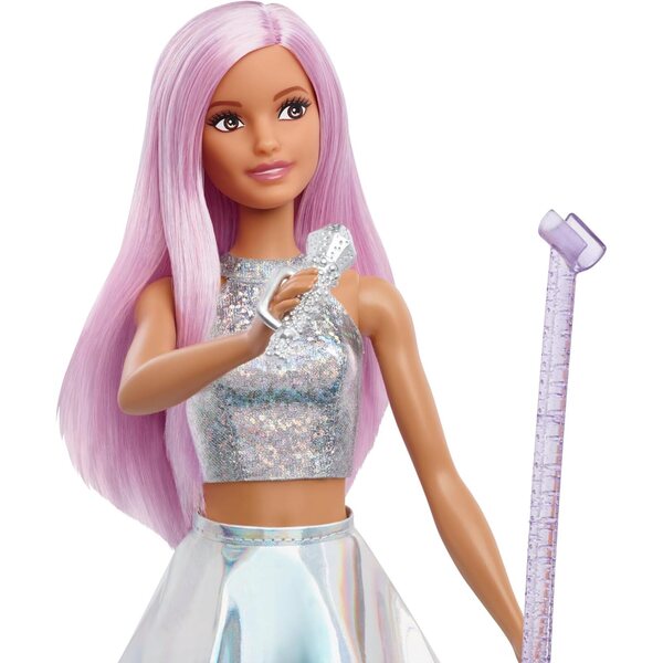 Barbie Popstar mit Mikrofon und schillerndem Rock, Spielzeug für Kinder von 3–7 Jahren
