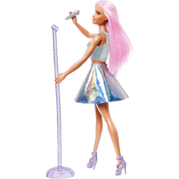 Barbie Popstar mit Mikrofon und schillerndem Rock, Spielzeug für Kinder von 3–7 Jahren