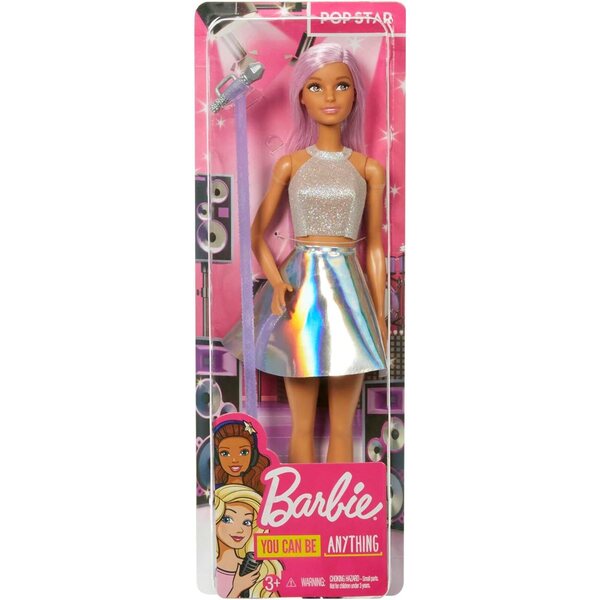 Barbie Popstar mit Mikrofon und schillerndem Rock, Spielzeug für Kinder von 3–7 Jahren