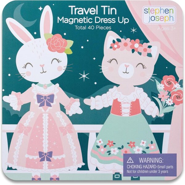 Stephen Joseph Travel Tin Magnetic Dress Up Bunny and Cat with 40 unique pieces for children