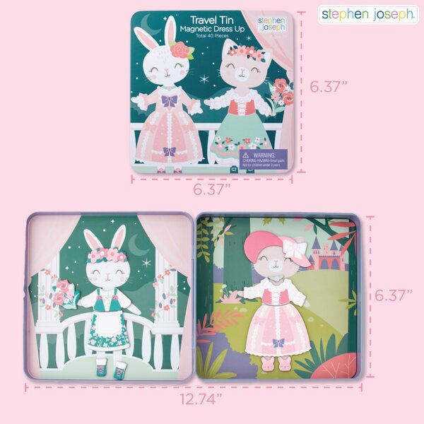 Stephen Joseph Travel Tin Magnetic Dress Up Bunny and Cat with 40 unique pieces for children