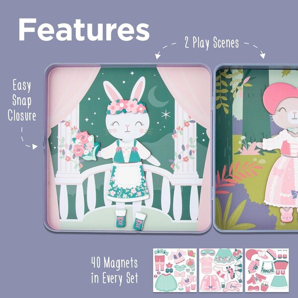 Stephen Joseph Travel Tin Magnetic Dress Up Bunny and Cat with 40 unique pieces for children