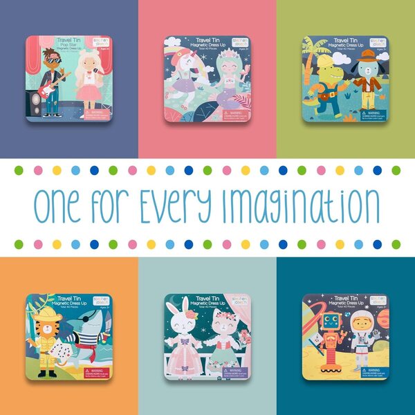 Stephen Joseph Travel Tin Magnetic Dress Up Bunny and Cat with 40 unique pieces for children