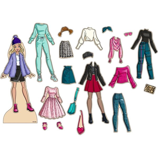 Magnetische Barbie aus Holz mit 26 Kleidungsstücken und Accessoires – Lernspiel für Mädchen ab 3 Jahren