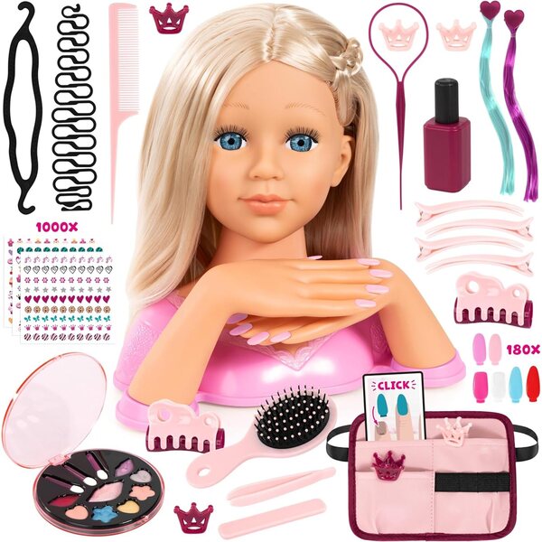 Stilska glava punčke Bayer Charlene Magic Nails z blond lasmi in poslikavo nohtov za otroke