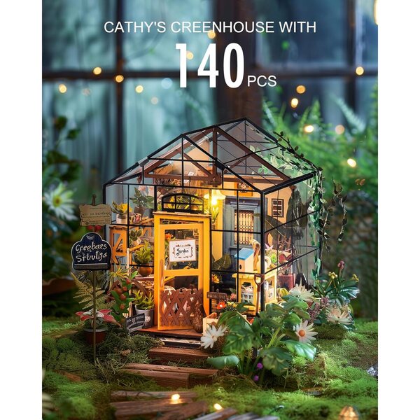Rolife DIY Miniature Greenhouse Kit, Tiny/Mini House Making Kit with Furniture for Adults, Furniture, Halloween/Christmas Decorations, Gifts for Family and Friends (Cathy's Greenhouse)