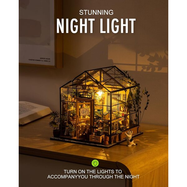 Rolife DIY Miniature Greenhouse Kit, Tiny/Mini House Making Kit with Furniture for Adults, Furniture, Halloween/Christmas Decorations, Gifts for Family and Friends (Cathy's Greenhouse)