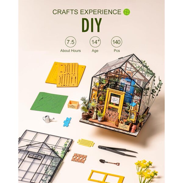 Rolife DIY Miniature Greenhouse Kit, Tiny/Mini House Making Kit with Furniture for Adults, Furniture, Halloween/Christmas Decorations, Gifts for Family and Friends (Cathy's Greenhouse)
